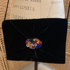 Majid Vintage Black Satin Evening Clutch